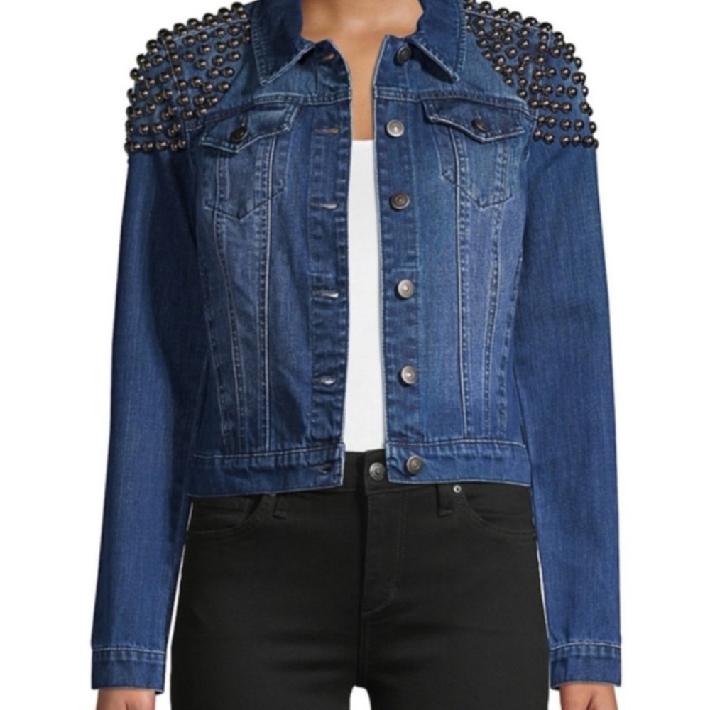 DARK DENIM JEAN STUDDED SHOULDER JACKET